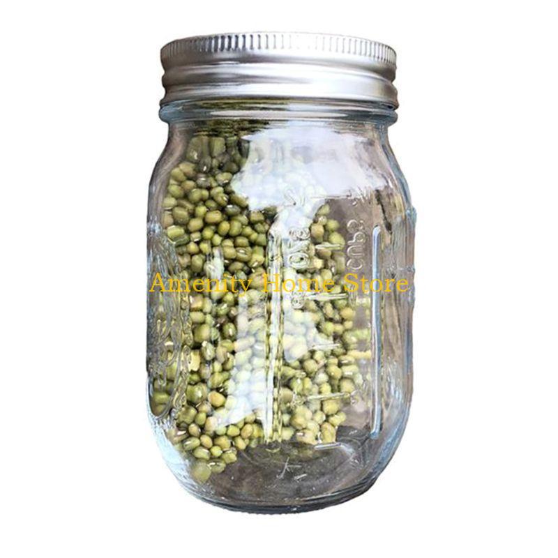 

F26C Sprouting Jar with 304 Stainless Steel Screen Lid Wide Mouth Mason Sprouter Germinator for Organic Healthy for Fresh Mung серебряный