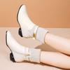 Off-white short boots for women 2025 winter new thin and versatile knitted wool medium boots thick heel medium heel boots for women