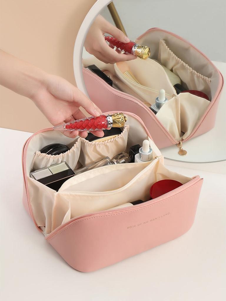 Reise-Make-up-Tasche, Kosmetiktaschen mit großer Kapazität für Frauen, wasserdichte tragbare Tasche, offene flache Kulturtasche, Make-up-Organizer mit
