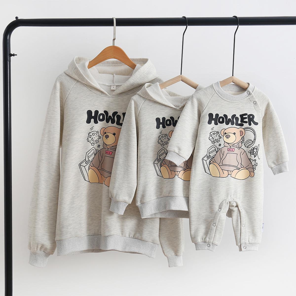 2025 Korean Style Grey Cartoon Bear Letter Print Family Sweatshirt - Autumn/Winter Kids/90cm