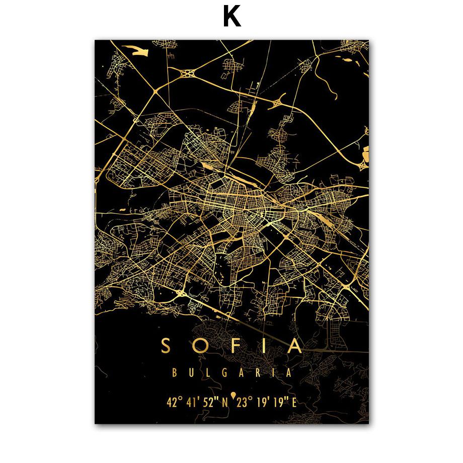 Wall Art Canvas Painting Croatia Cyprus Europe Black Golden Map Living Room Decoration Posters And Prints Clib Bar Wall Pictures