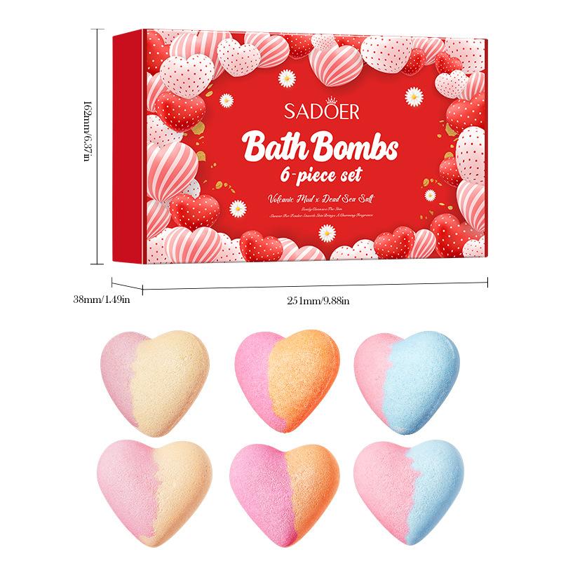 Bath salt ball 6-piece set, heart-shaped bath bomb bath salt ball boxed skin care products 6-piece set