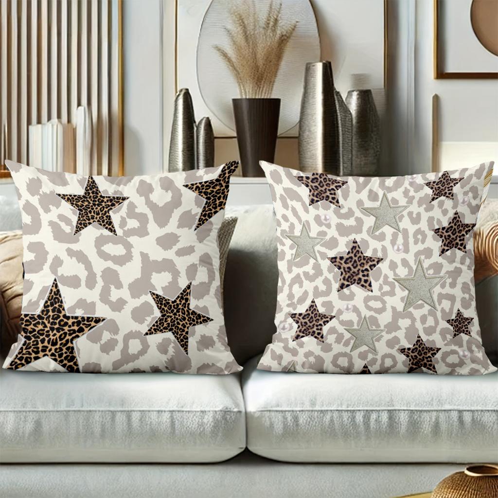 Leopard Print Star Pattern Decorative Throw Pillows Polyester pillowcase, sofa decorative cushion cov Headboard Pillow