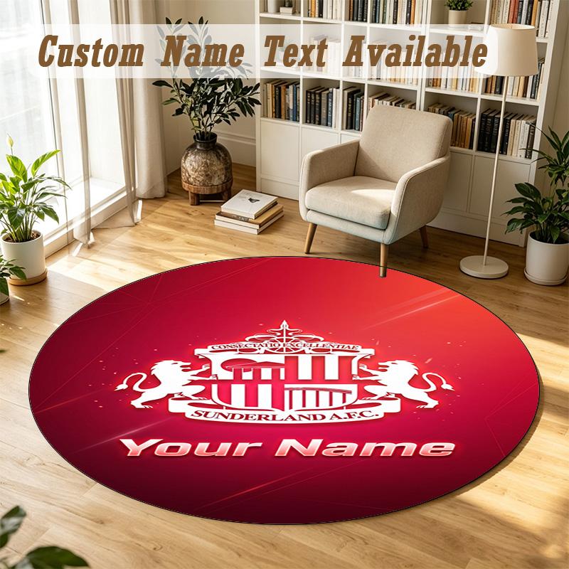 Round Rug Custom NameSunderland FC Pattern Non Slip Carpet Home Floor Decor
