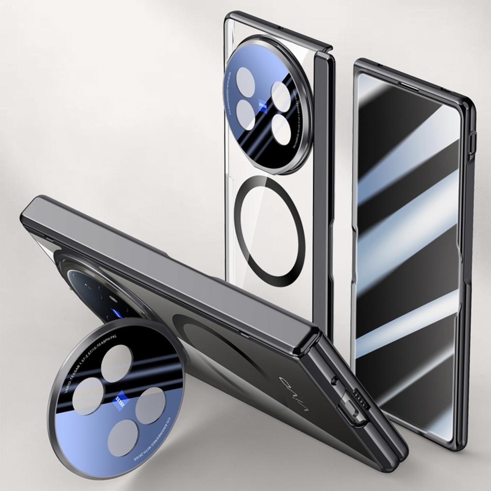 For vivo X Fold5 5G Magnetic Case PC+Acrylic Phone Cover with Anti-Spy Screen Protector,Lens Kickstand