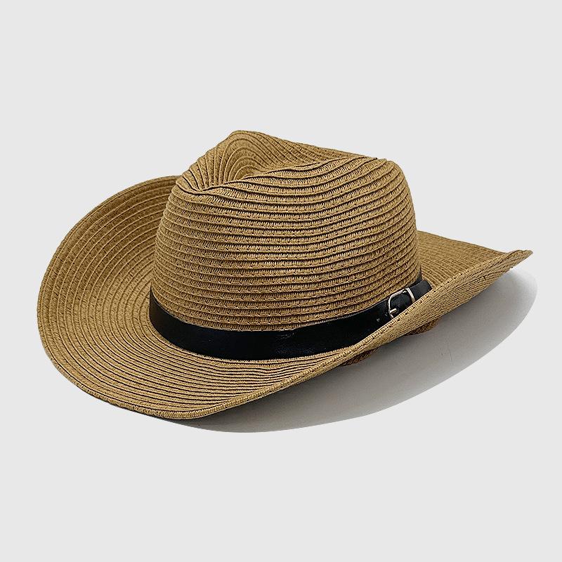 Summer Sun Protection Breathable Panama Hat Straw Hat European and American Fashion Belt Accessories Western Cowboy Hat Men's Sun Protection Hat
