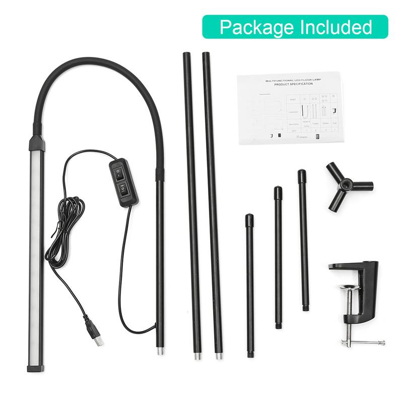 Adjustable LED Floor Lamp Rotatable Light Dimmable 1000LM White+Warm White Standing Reading USB+Clip+Plug,1.8M Line Home Office Desk Table