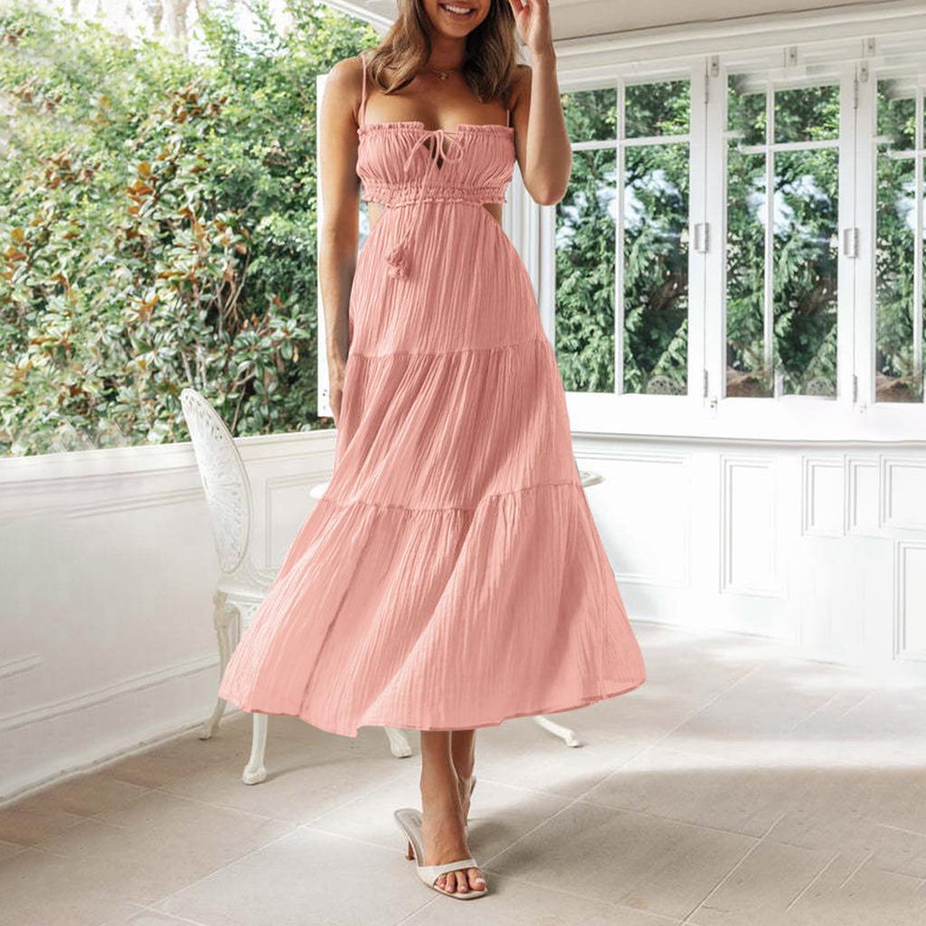 Women's Tank Dress Summer Spring Pleated  Boho Dress Cute Sleeveless Flowy Beach Straight T-Shirt Tank Dress Round Neck Dress
