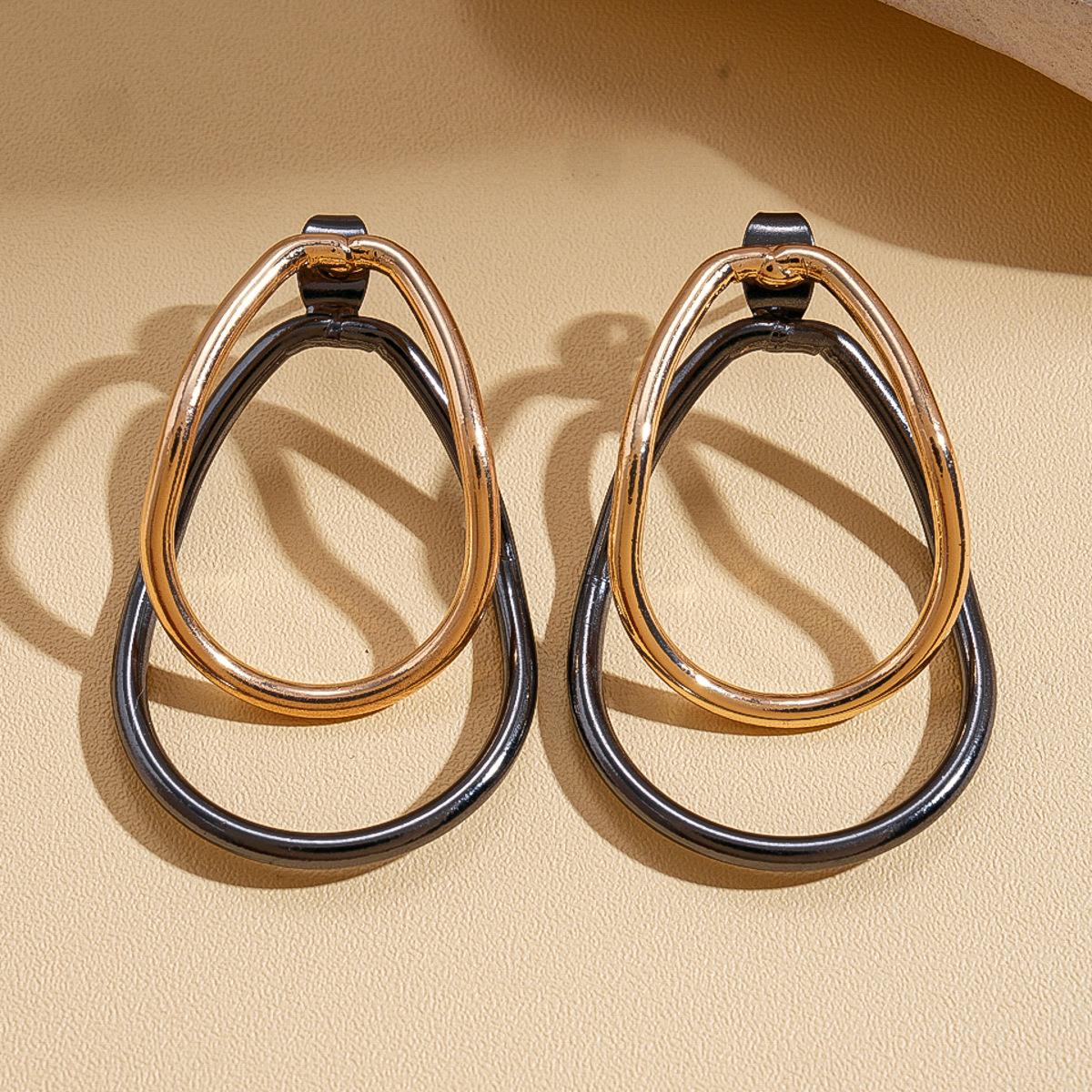 Personalized metallic oval contrasting silver needle stud earrings geometric unique earrings