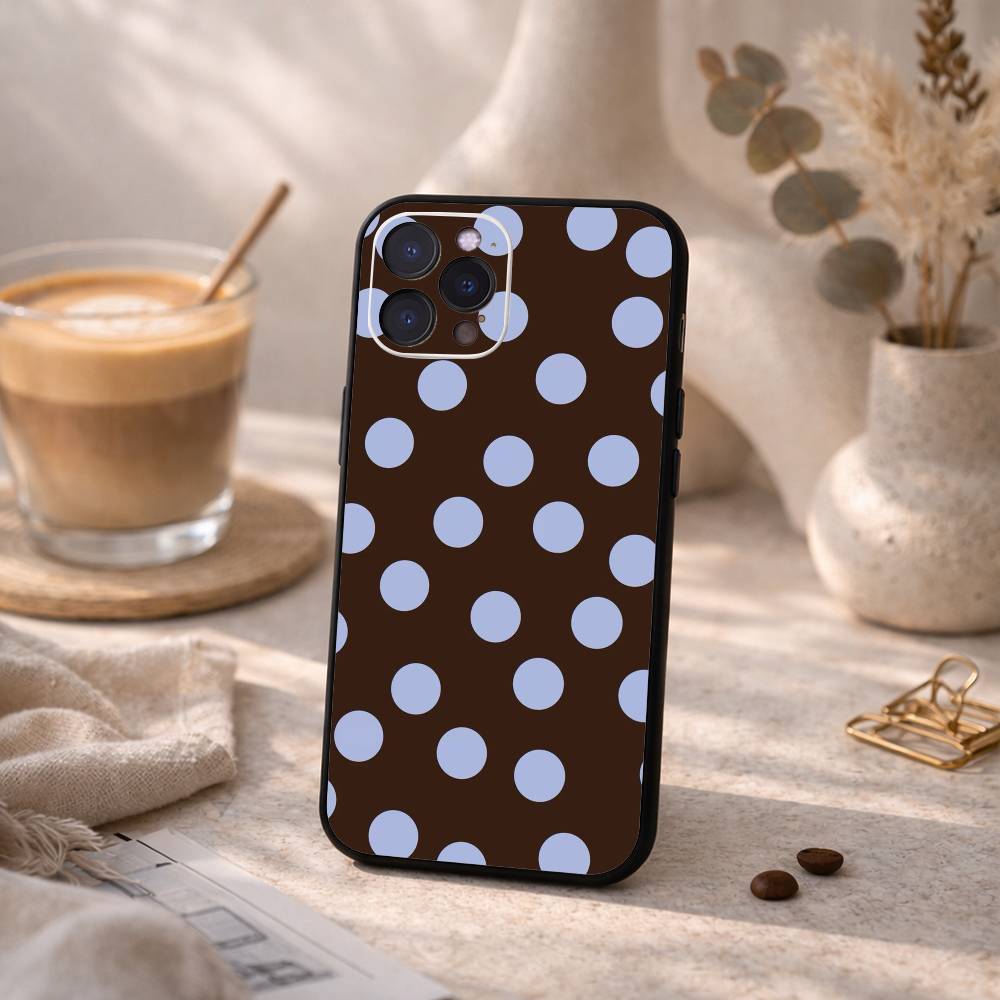Ins Style P-Polka Dot Vintage Phone Case For iPhone17 16 15 14 13 12 11 Pro Max Plus,5G Soft Black Case