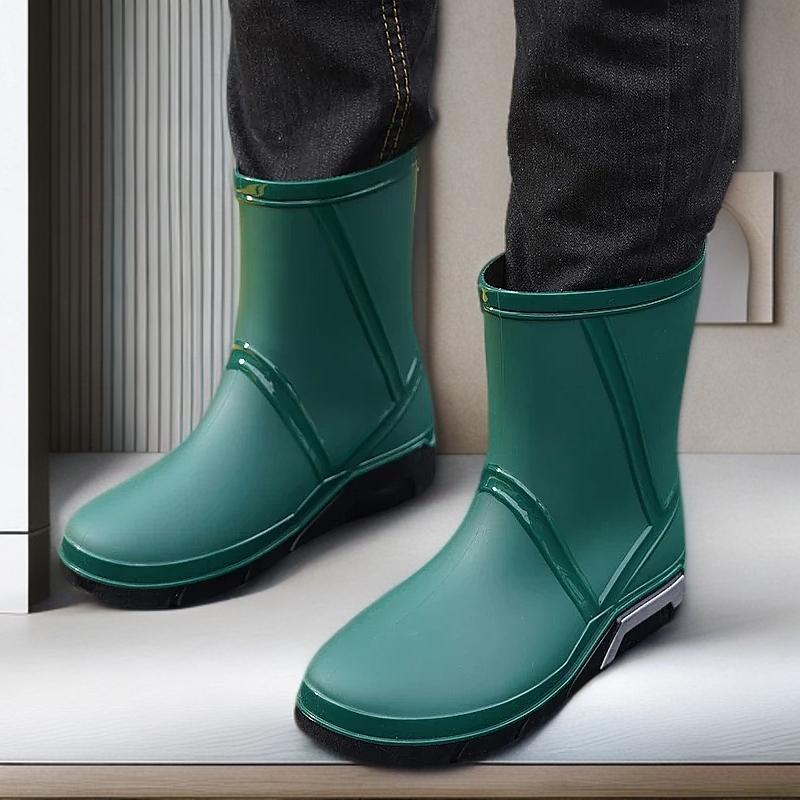 

Medium tube rain shoes men s and women s fashion Korean version non-slip waterproof shoes bundle mouth outdoor kitchen rain boot 45 зелений