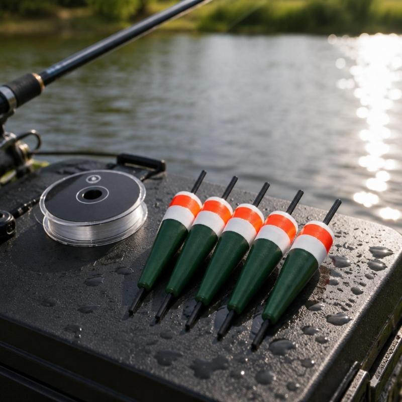 Fishing Bobbers for Nearshore Rock Angling and Coastal Casting, 5-Piece Molded Set with Tapered Shapes and Central Shafts