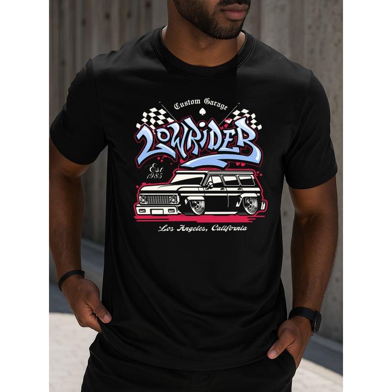 European sizes Men S Lowrider Garage Graphic T-Shirt - Heavyweight Vintage Lowrider Car Design with 70s/80s Retro Streetwear Style S