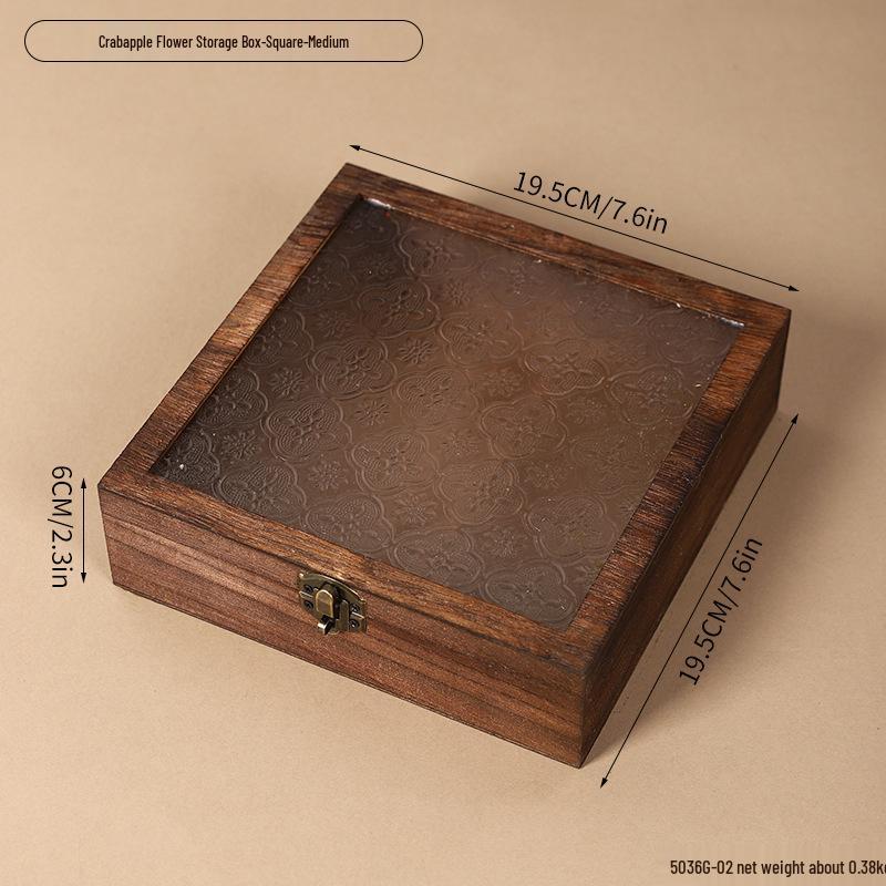 Retro Begonia Glass Lid Wooden Storage Box for Cosmetics, Snacks, Candy, and Documents - Dustproof and Multifunctional