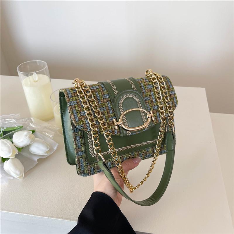 Geantă mică împletită pentru femei primăvara și vara 2025 nouă stil străin retro lână lanț geantă mică pătrată geantă de damă