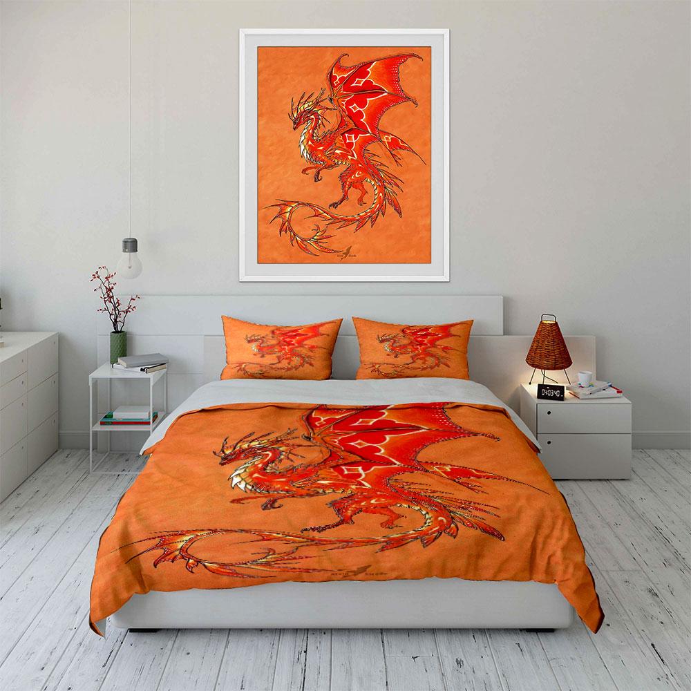 Red Dragon with Flames. Bedding Sets Duvet Cover Sets Duvet Covers Pillowcases(1 * Duvet Cover 2 * Pillowcases Without Duvet Insert)