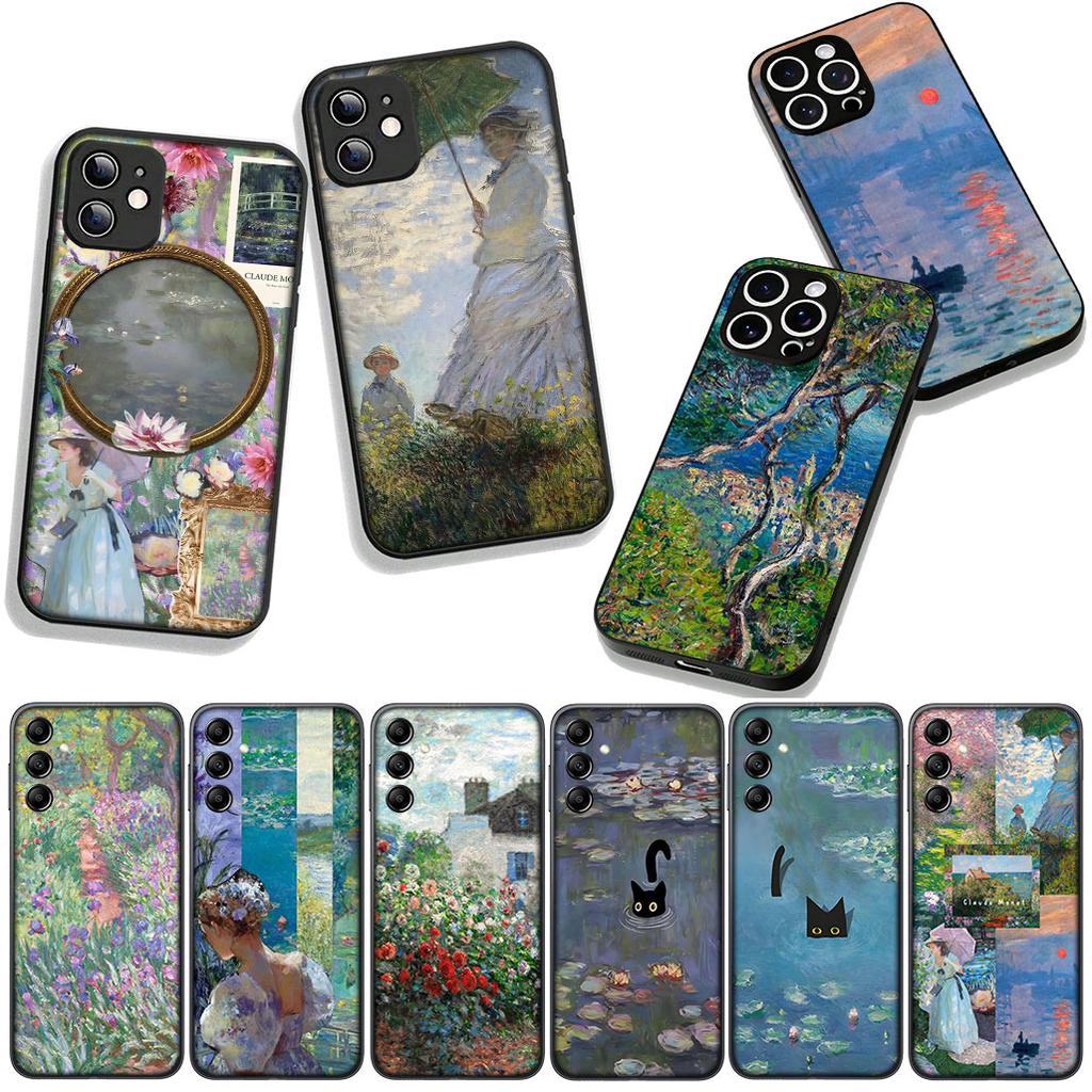 Pour Samsung Galaxy A36 A17 A26 A07 A35 A54 A53 A13 A33 A34 S8 S20 S21 FE S10 Plus Coque Claude Monet Impressionnisme Nénuphar Chat