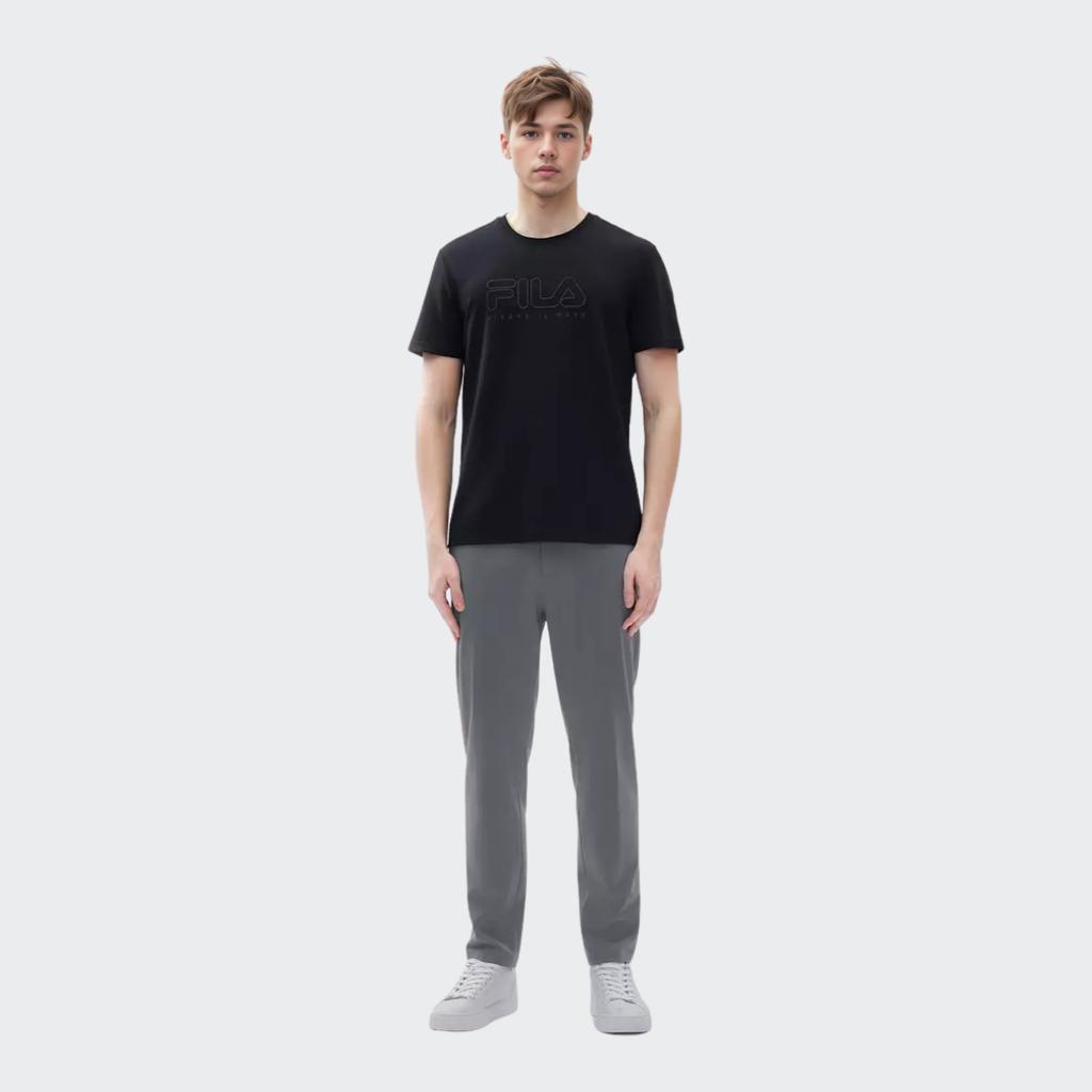 Fila Einfarbiges T-Shirt mit Buchstabenlogo-Print, lässiges Sportstrick-Kurzarm-T-Shirt für Herren, Oberteile, Legendär-Blau F11M227109FNV