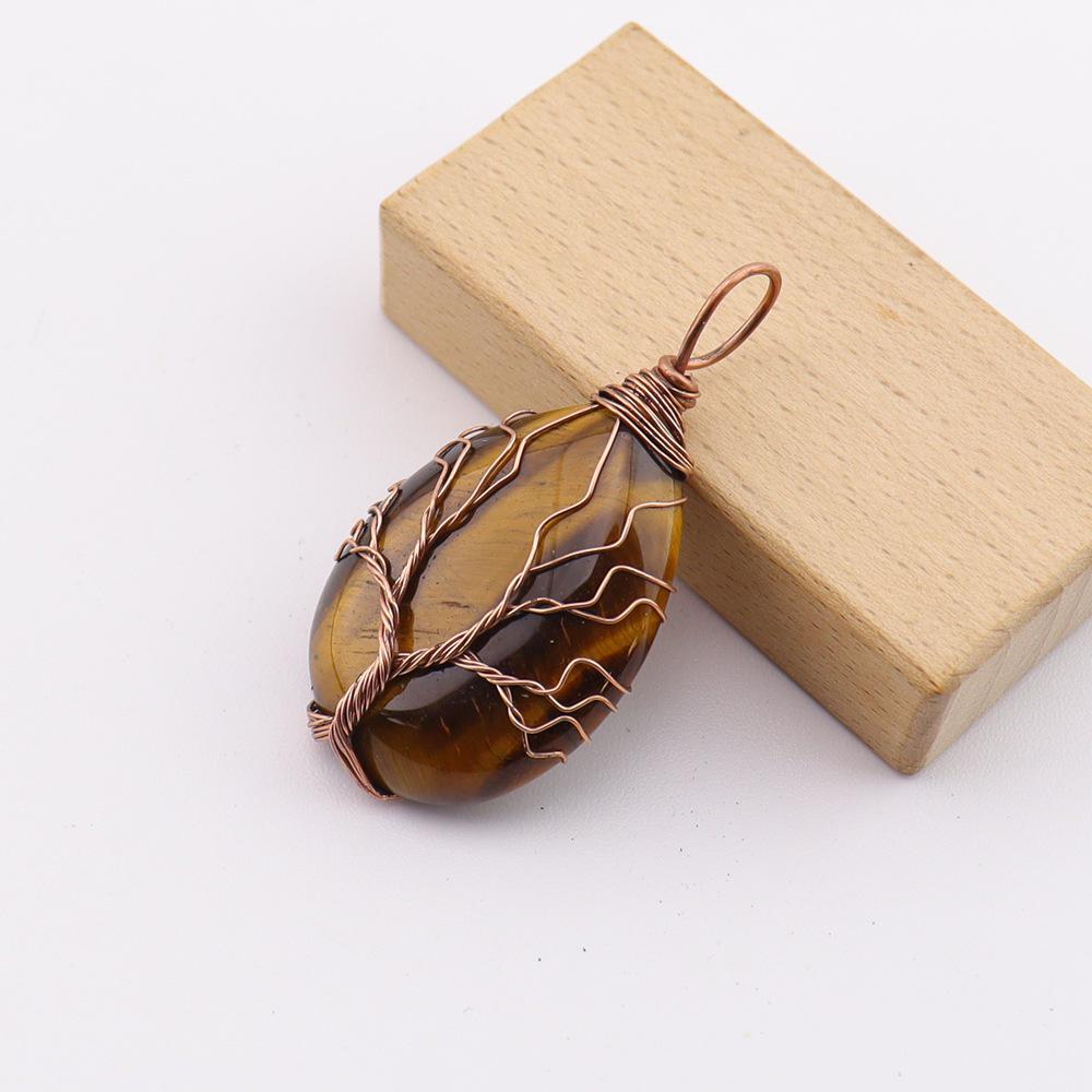 Natural Stone Agate Water Drop Tree of Life Pendant Necklace