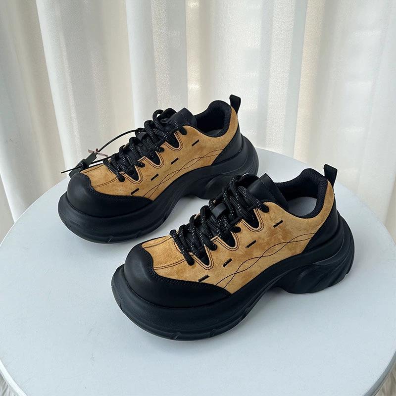 Cowhide version retro big head thick sole breathable dad shoes women's versatile, light and comfortable casual sports little white shoes