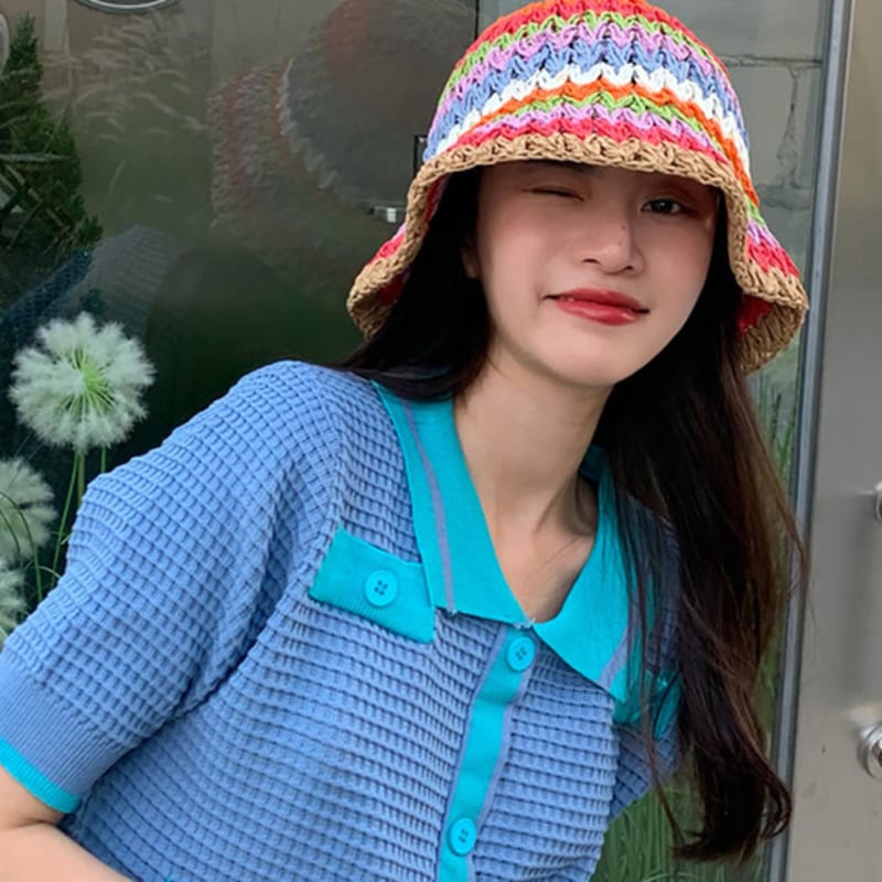 LOOKING4U Rainbow Rattan Bucket Hat C1 Brown