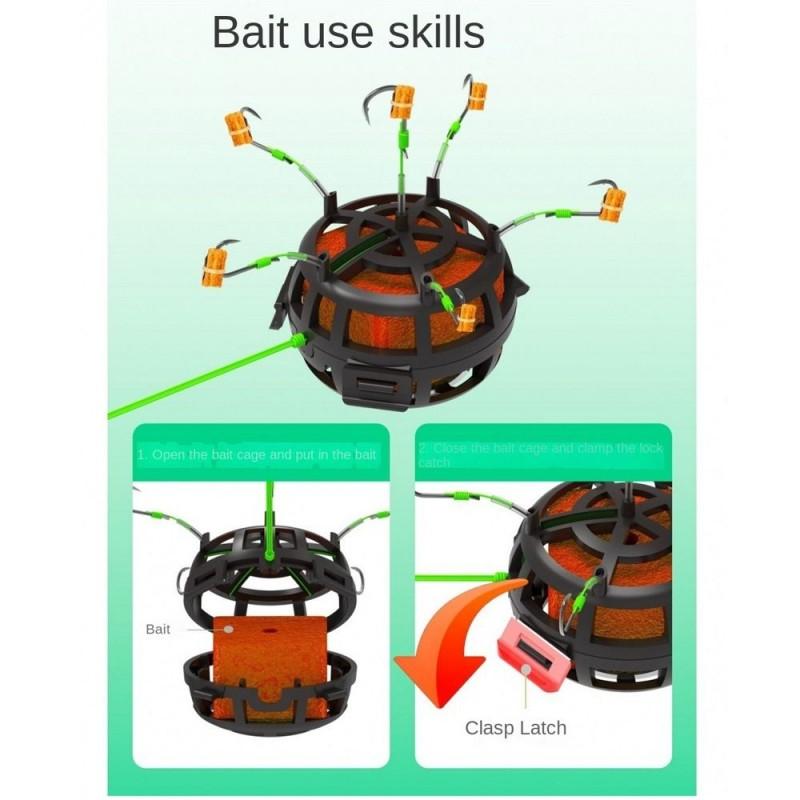 4/6/8/10#String Hook Fishing Bait Cage 6 Hook Carbon Steel Line Group Feeder Sinker New Design Square Bait Shape Fishing Spring Bait Cage