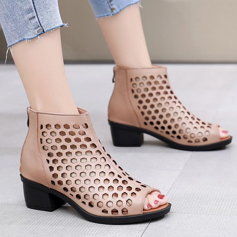 Fashion GKTINOO 2025 Summer Boots Women Sandals Genuine Leather High Heels Platform Hollow Peep Toe Female Ladies Shoes Zapatos De Mujer