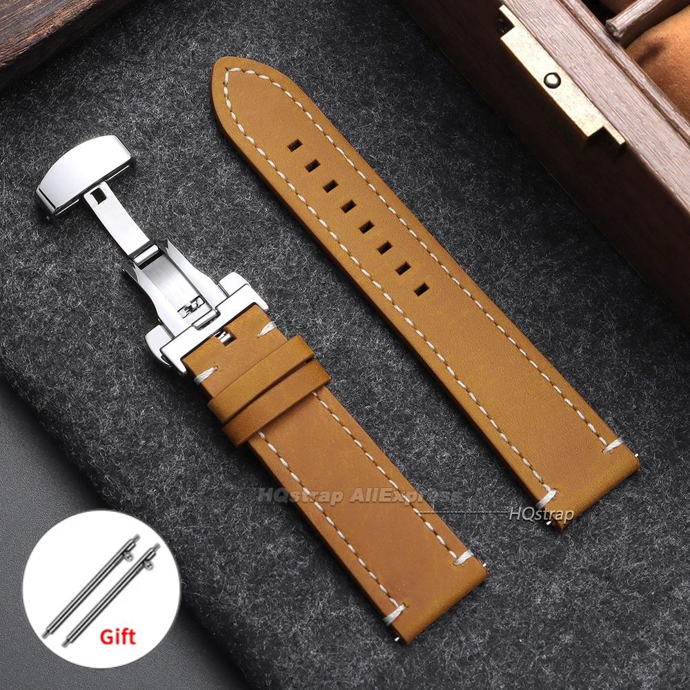 Genuine Calfskin Leather Watch Strap 18mm 19mm 20mm 21mm 22mm 24mm Universal Bracelet Butterfly Buckle Business Soft Wrist Band