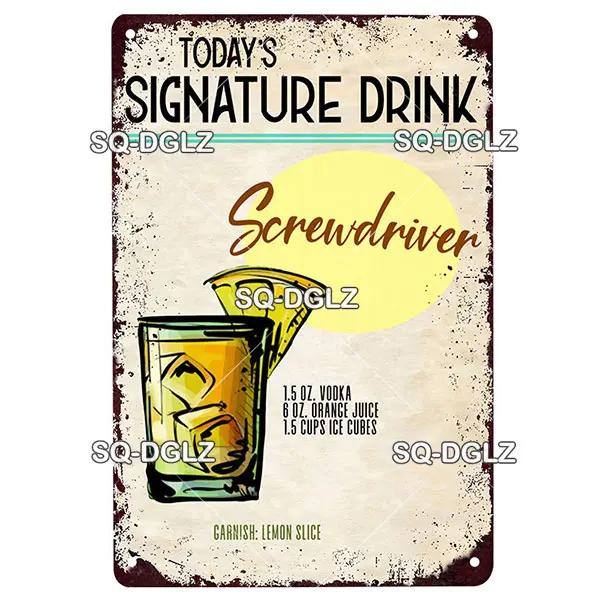 SQDGLZDrink Specials Metal Sign Vintage Plaque Plate Wall Decor For Pub Bar Cocktail Recipes Tin Sign Whiskey Menu Poster