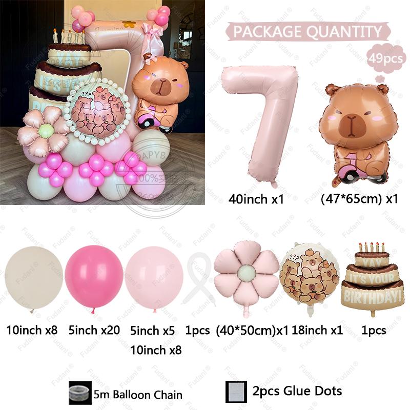 49pcs Cartoon Kawaii Capybara Shape Aluminium Film Balloon Kids Children Birthday Balloon Toy Baby Shower Globos Decora Supplies