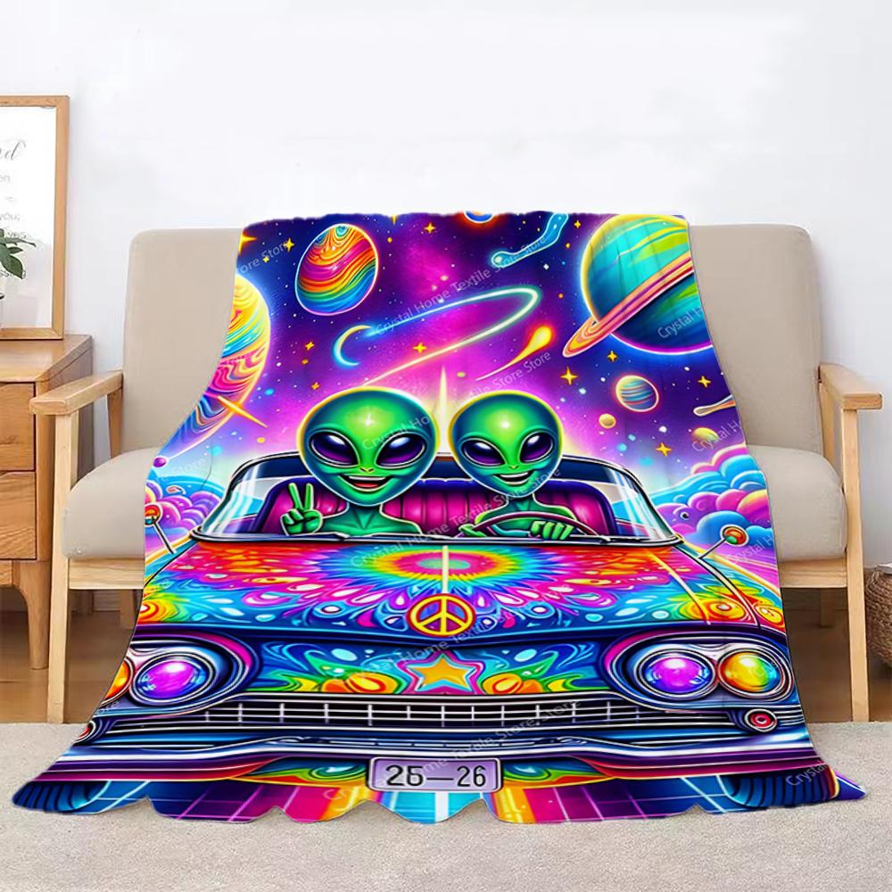 Alien Space Car Flannel Blanket Home Sofa Lunch Break Blankets Children Student Blankets Nap Cover Kid Camping Bed Couch Office
