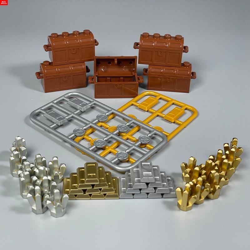 Non-Toxic Moc Bricks Utensil Ingot Bar Dollar Coin Money Gold Silver Painted Gold Gem Treasure Box 99563 Building Blocks Children'S Toys