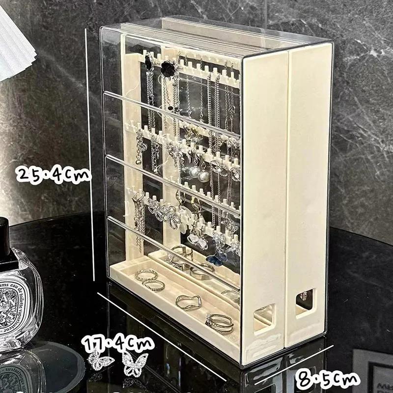 Transparent Jewelry Storage Box Earring Organizer Necklace Ring Stand Acrylic Holder Large Women Trinket Boxes Display Case