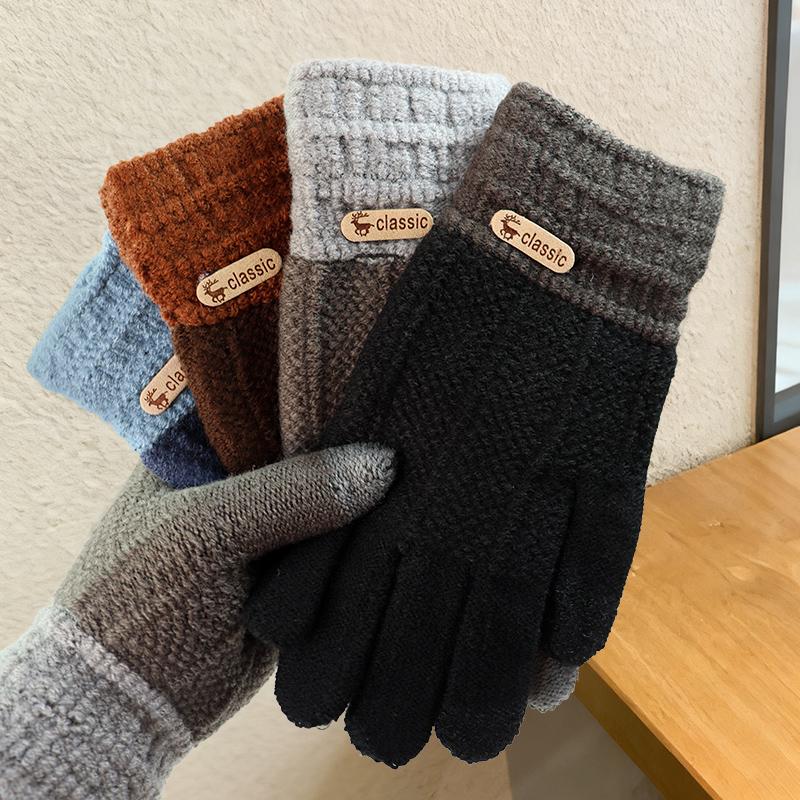Winter Unisex Touchscreen Cotton Gloves Thick Knitted Fleece Lined Warm Cold Proof Gloves for Northeast Winter Outdoor Cycling