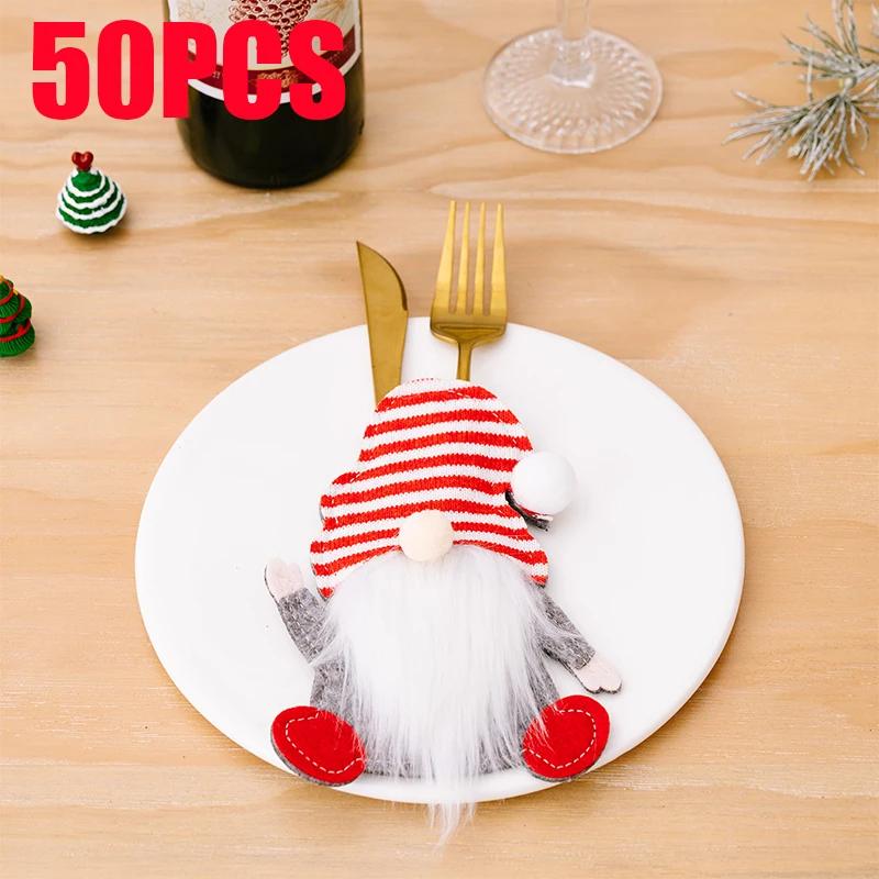 150pcs New Christmas Decorations Gnome Knife and Fork Set Faceless Old Man Knife and Fork Bag Rudolph Cutlery Set