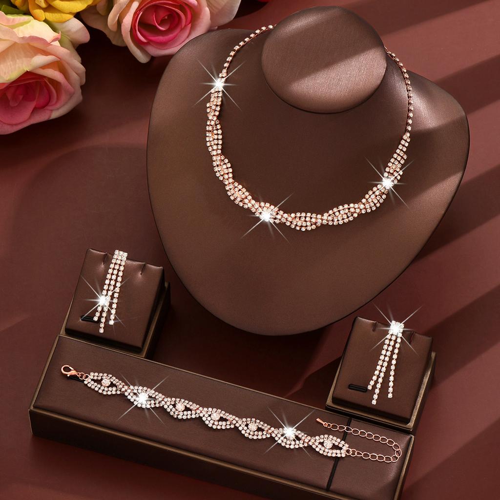 Popular Wedding Dress Women's Jewelry Water Diamond Necklace Earrings Two-piece Set