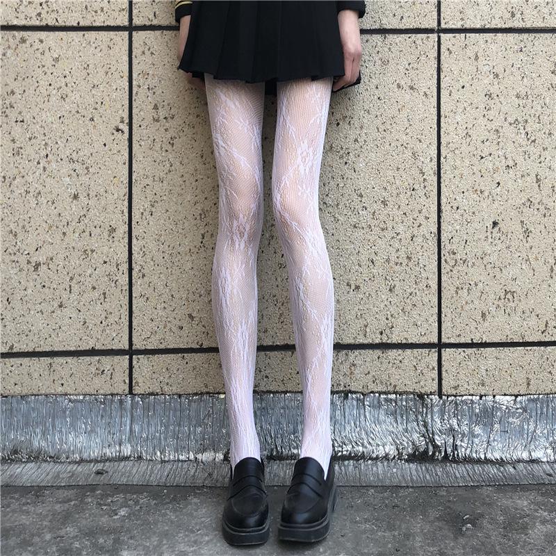 

Чулки-сетка Sushang с цветочным кружевом в виде лозы - Белый бантик, Черные шелковые колготки, Дизайн с 19 цветами One Size