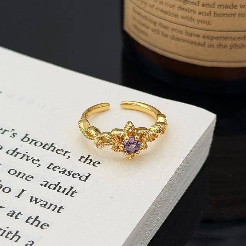 Medieval Vintage Fashion Retro Geometric Zircon Personality Opening Ring Female Cold Wind Niche Design Ring