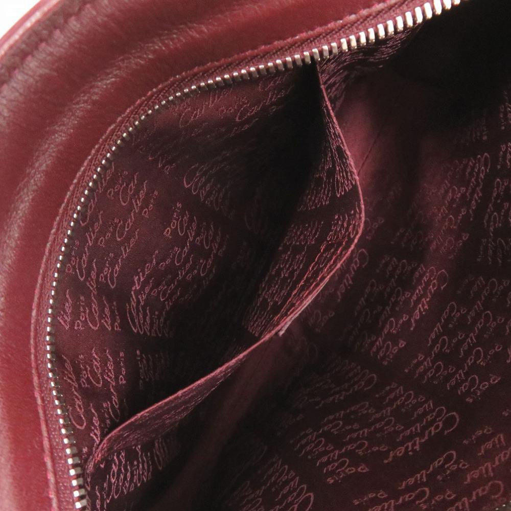 Used AUTHENTIC CARTIER Cabochon Hand Bag Bordeaux Leather
