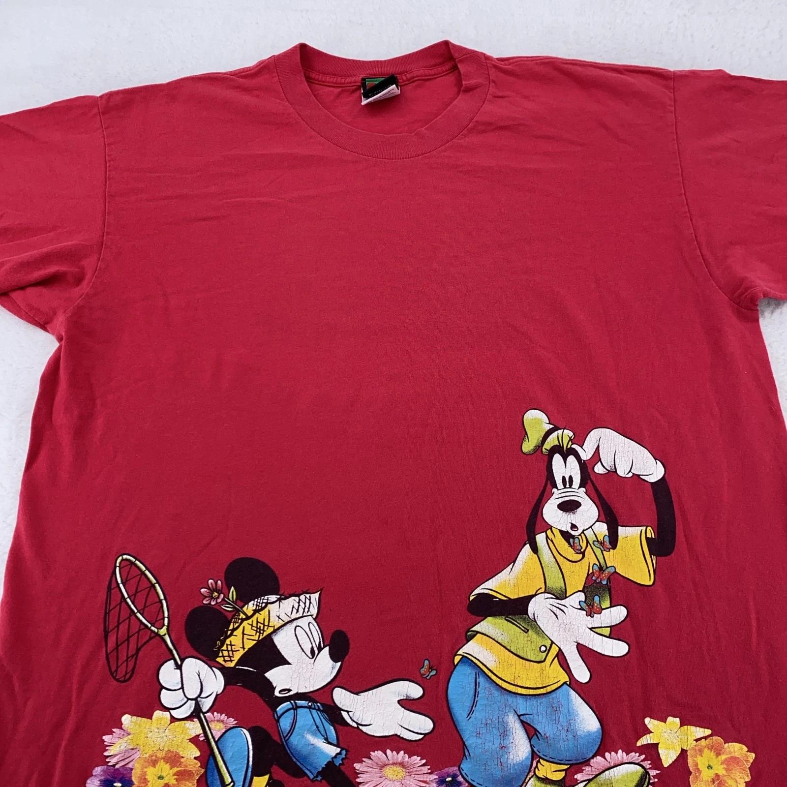 

Vintage Disney Goofy Mickey Mouse Butterfly Hunting Shirt Mens L/XL 90s Tee 2XL