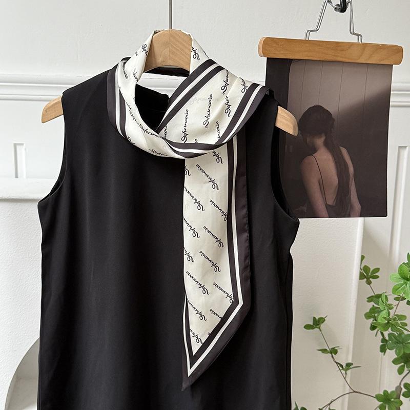 Silk scarf atmosphere, new long silk scarf, streamer, women's high-end sense, matching shirt, small scarf, headscarf, headband.