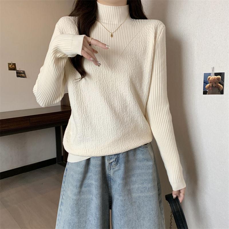 Large-sized Pullover Women's Base Layer Women's Autumn and Winter Semi-high-neck Sweater Loose Knitted Sweater Top
