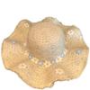 Large Brim Straw Hat Simple Design Floral Pattern Visor Cap Breathable Beach Hat Sun Protection