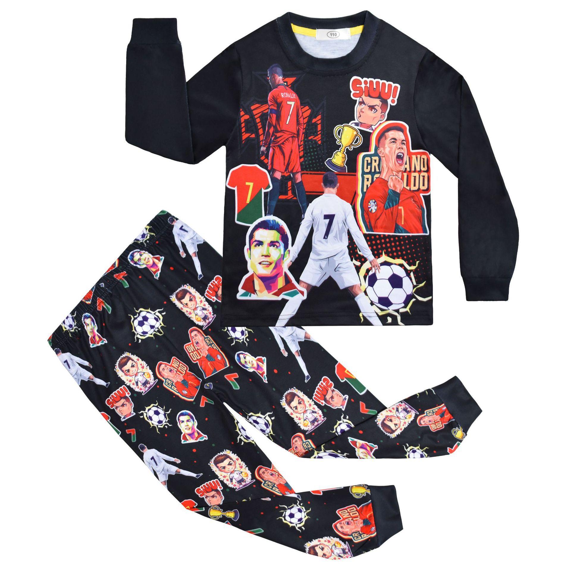 

Long-Sleeved Set, Football Player Print, Middle-Aged And Older Children S Loungewear Long-Sleeved + Pants Set 8041 110