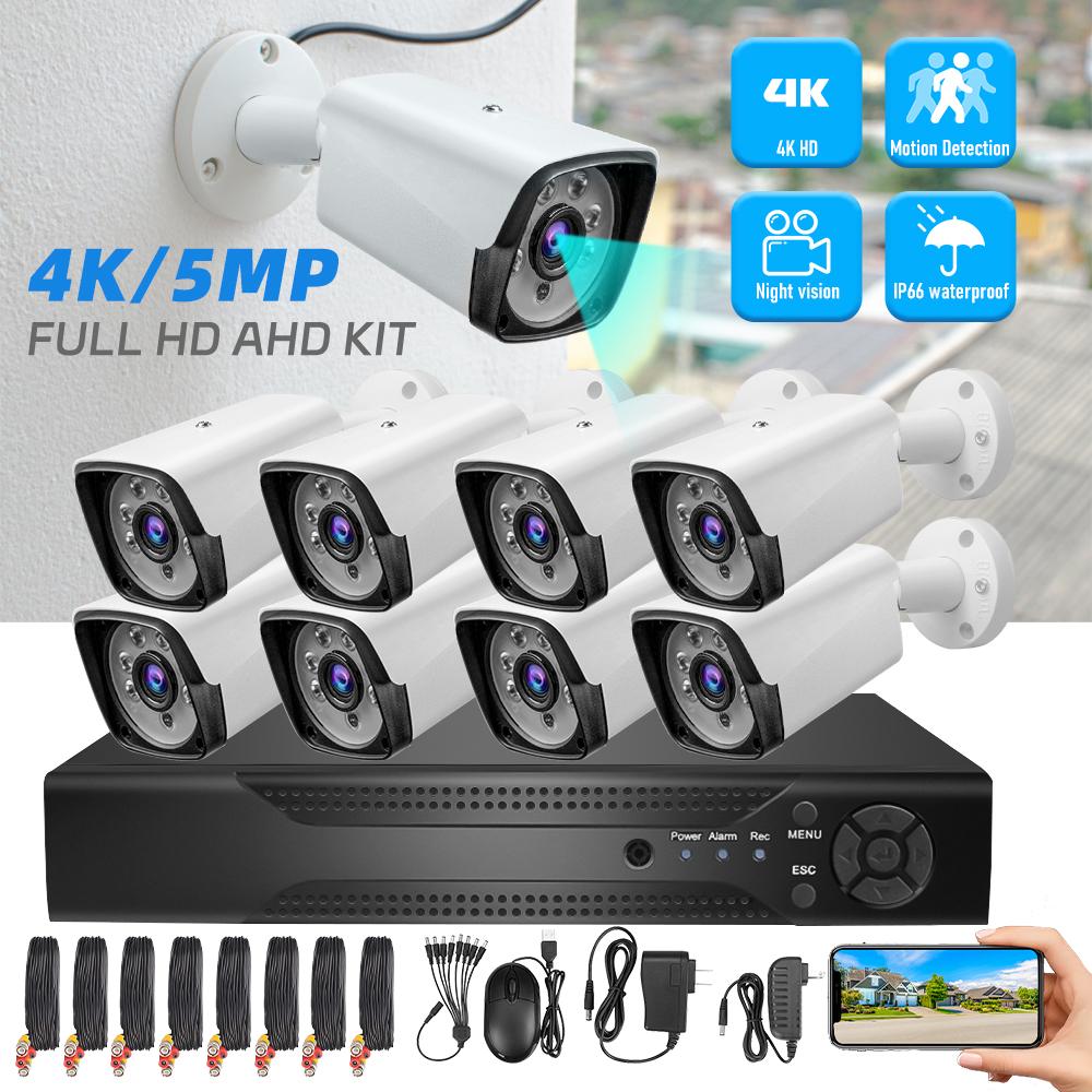 

8CH DVR 1080p CCTV Camera Security System 5MP Outdoor IP66 Waterproof Remote Monitoring Night Vision Video Surveillance Kit білий