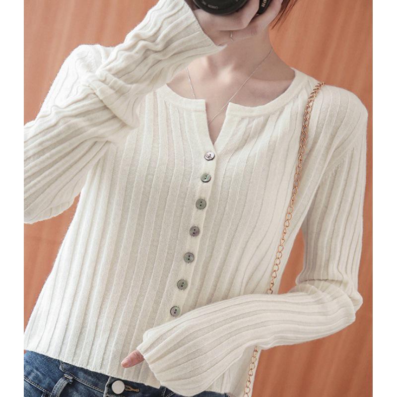Women's Slimming Round Neck Knit Cardigan: Early Autumn Outerwear, Simple Inner Layer Jacket