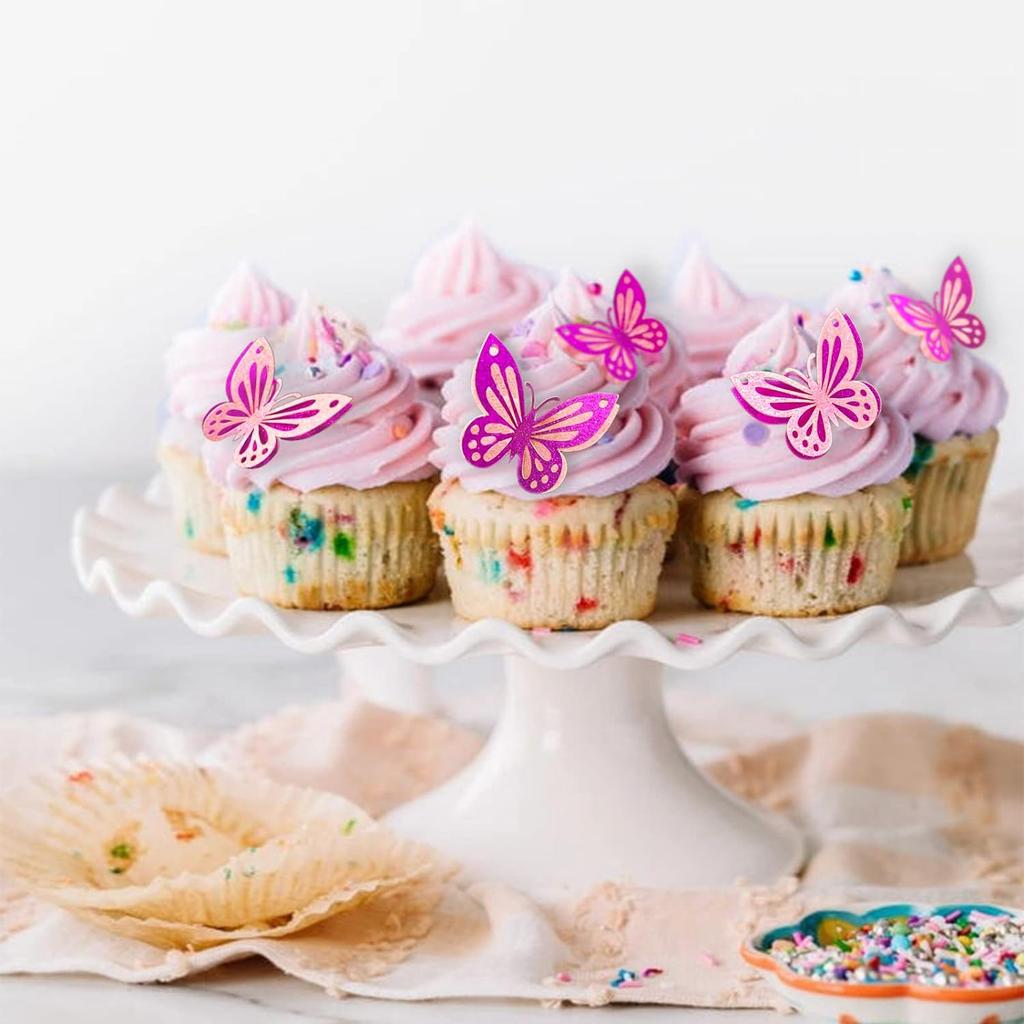 13 Stück Heißrosa 3D Schmetterling Kuchenaufsätze Cupcake Topper für Mädchen Frauen Happy Birthday Kuchenaufsatz Geburtstagskuchen Dekoration