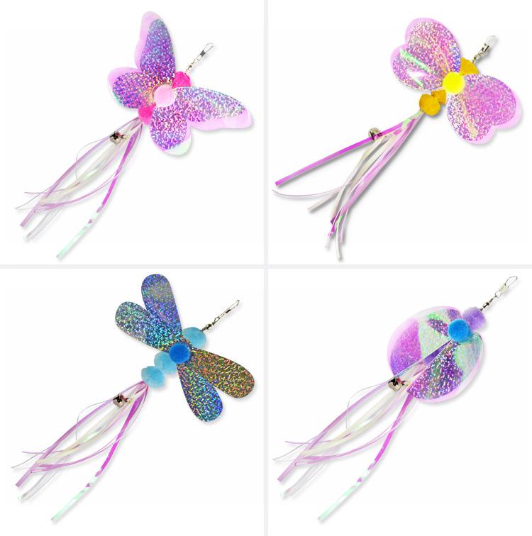 Cat Feather Toy Accessories False Butterfly Worm Toy With Bell Kitten Cat Toys Interactive Replacement Refill Foam Ball Training Decor