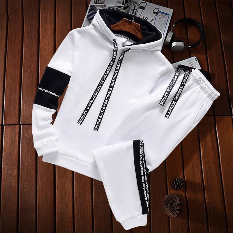 Spring Autumn Fashion Trend Two-Piece Men's Casual Comfortable Large Size Sports Suit Black White Set Tracksuit