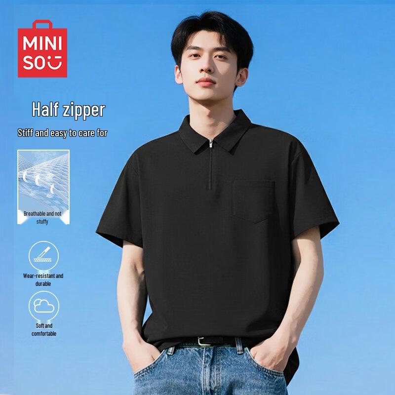 MINISO Men s Casual Half-Zip Short Sleeve Shirt M